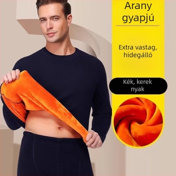 Férfi téli termoszett — 100% poliészter, vastag fleece bélés, kerek nyakú hosszú ujjú felső és nadrág