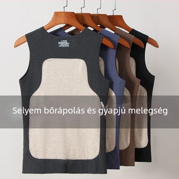 Férfi selyem-gyapjú termo mellény patch dizájnnal, rugalmas, karcsúsított szabás, V-nyak, velúr bélés, dupla vastagságú