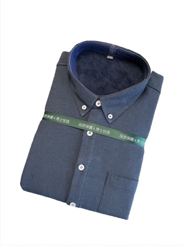 Férfi csíkos Oxford ing fleece-béléssel, vastag anyag, 60% pamut 40% poliészter, gallér rever, hosszú ujjak