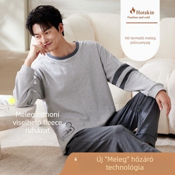 Derong férfi önmelegítő pizsama készlet, fleece béléses, vastag anyag 251-300 g/m², kapucnival, felső és nadrág