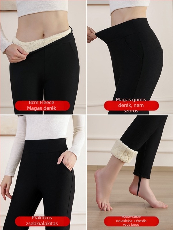 Női báránygyapjú fleece-selyem-pamut leggings, magas derekú téli meleg, extra vastag a térd melegítéséhez