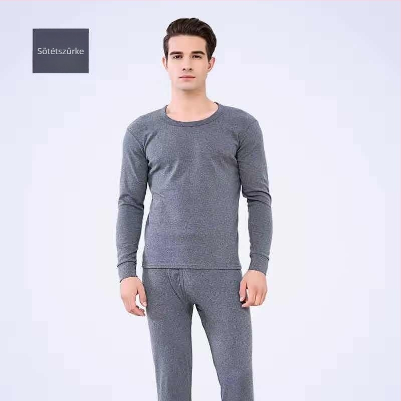 Férfi termál felső- és alsóruha fleece béléssel, téli vastagítás – slim-fit felső és nadrág, kerek nyakú