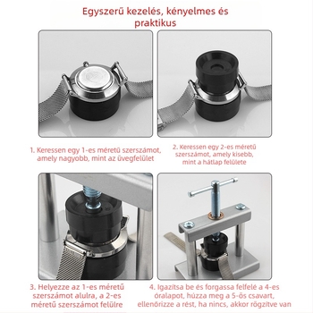 Kvarcóra hátlapja préselő eszköz akkumulátor-cseréhez és javításhoz