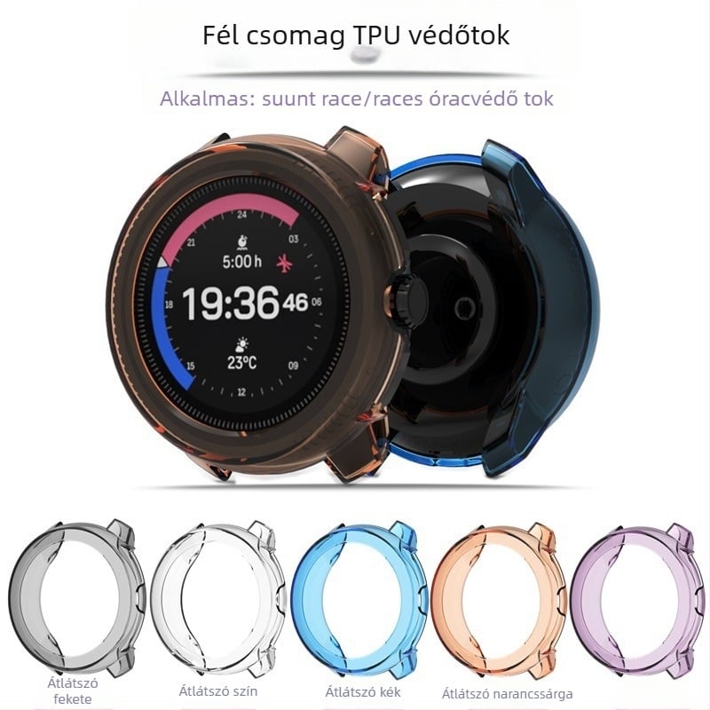TPU védőtok Suunto Run és Suunto Race 2-höz; félfedő design; tömeg 0.008 kg; gyöngyház zacskó mellékelve; három bolti garancia.