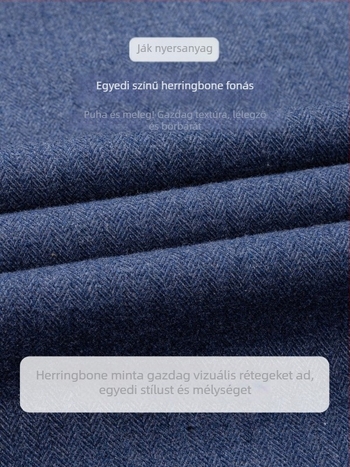 Férfi ing fleece-bélessel, 100% pamut, herringbone minta, hosszú ujjú, gombos gallér