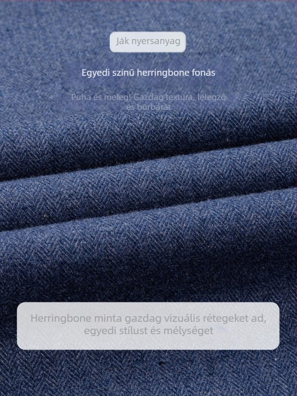 Férfi ing fleece-bélessel, 100% pamut, herringbone minta, hosszú ujjú, gombos gallér