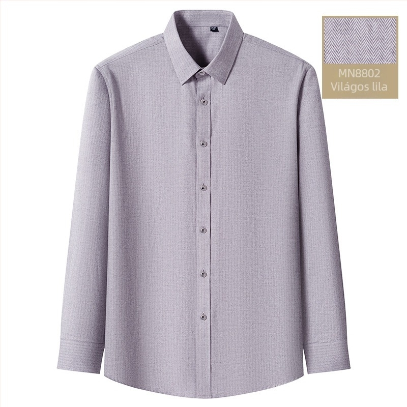 Férfi ing fleece-bélessel, 100% pamut, herringbone minta, hosszú ujjú, gombos gallér
