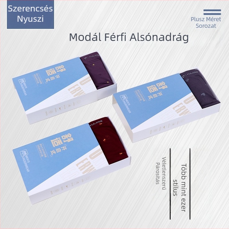 Férfi modal pamut boxerek, háromcsomagos csomag, légáteresztő, nagy méret, laza szabás