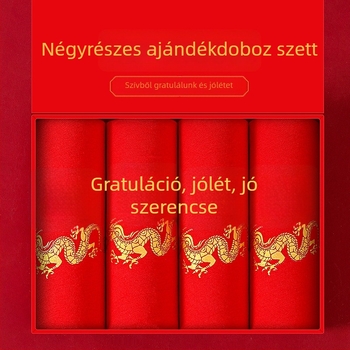 Sárkány éve piros pamut férfi boxeralsó prémium ajándékdoboza, nagy méret