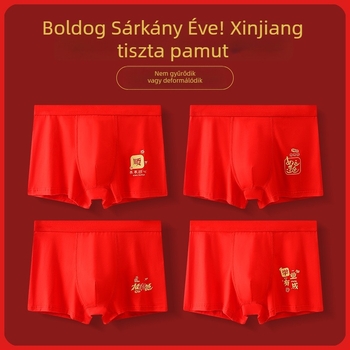 Sárkány éve piros pamut férfi boxeralsó prémium ajándékdoboza, nagy méret