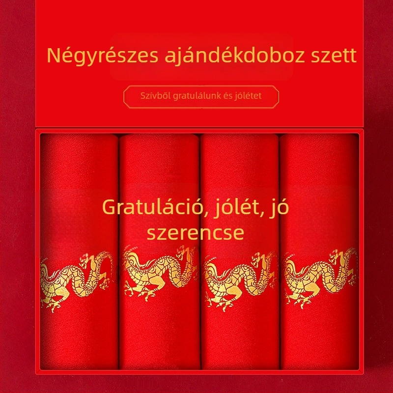 Sárkány éve piros pamut férfi boxeralsó prémium ajándékdoboza, nagy méret