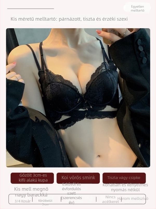 Kis melltartó push-up hatással kisebb mellekhez, acélrugó nélküli, nylon anyag, Rabbit Ear Cup típusú kosár, hátoldali három soros záródás, 3/4 stílus