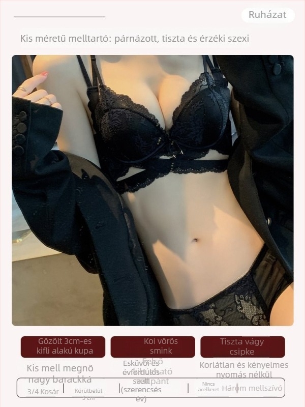 Kis melltartó push-up hatással kisebb mellekhez, acélrugó nélküli, nylon anyag, Rabbit Ear Cup típusú kosár, hátoldali három soros záródás, 3/4 stílus