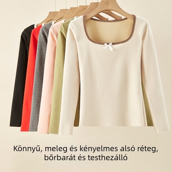 Női termo aláöltözet készlet, U-nyakú, fleece bélés, vastag téli alapréteg – felső és alsó