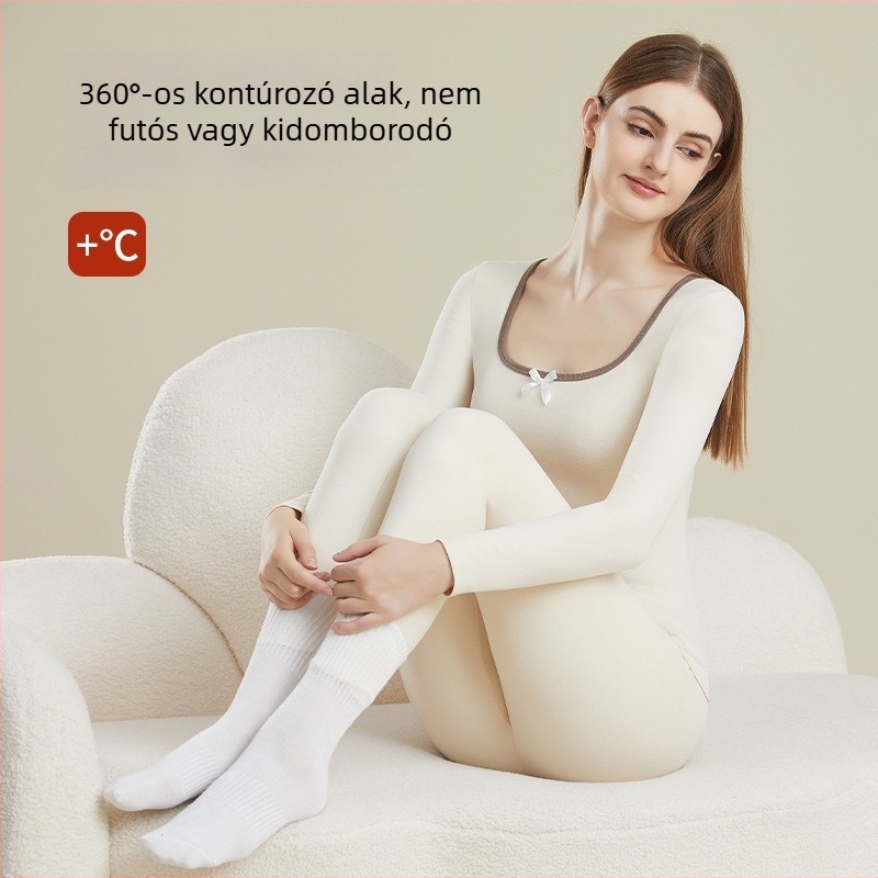 Női termo aláöltözet készlet, U-nyakú, fleece bélés, vastag téli alapréteg – felső és alsó