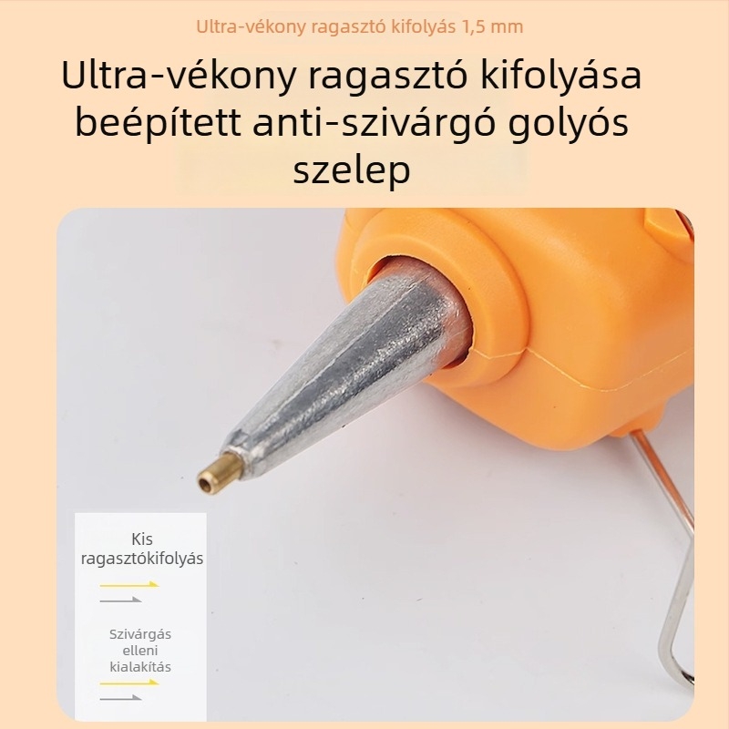 Class 18 40W vékonynyakú ragasztópisztoly, ragasztó rudakkal, 1,5 mm-es fúvóka, kézi csöpögésgátló