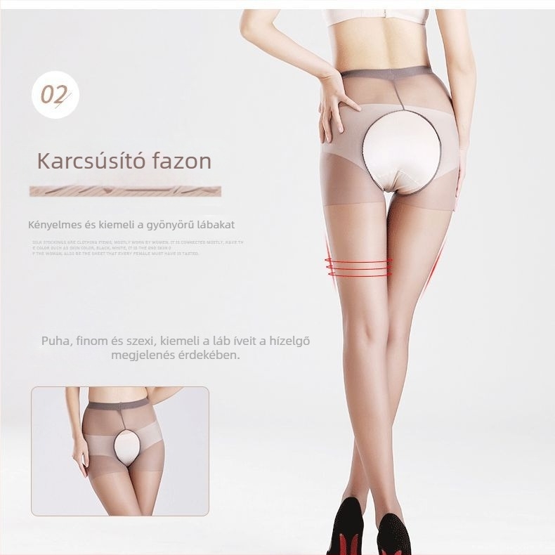 Nyitott ágyékkal rendelkező harisnya, plusz méret, fekete nylon, ultra vékony, átlátszó, magas minőségű erotikus fehérnemű