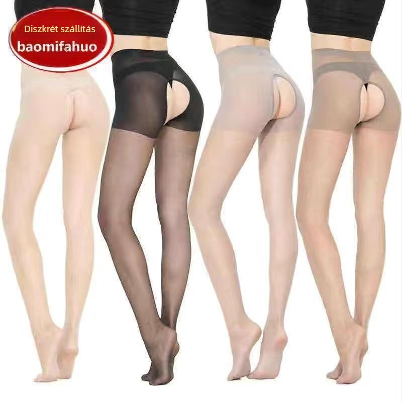Nyitott ágyékkal rendelkező harisnya, plusz méret, fekete nylon, ultra vékony, átlátszó, magas minőségű erotikus fehérnemű
