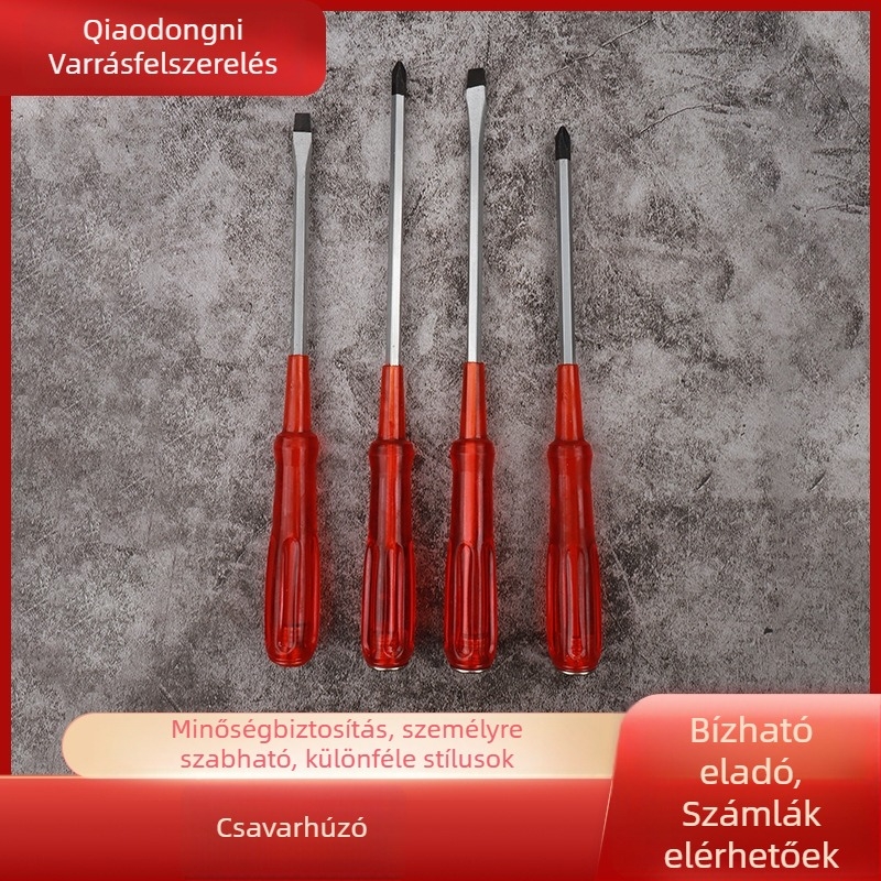 Mágneses keresztes és lapos fejű csavarhúzó átlátszó markolattal, 45# acél