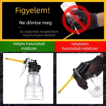 Motorolajtartály hosszú csővel, nagy nyomású, átlátszó test, puha kifúvó