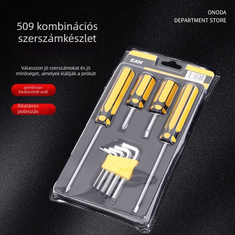 CXH 9 részes csavarhúzó készlet laposfejű, Phillips és hatszögű bitekkel – No.45 acél, otthoni használatra