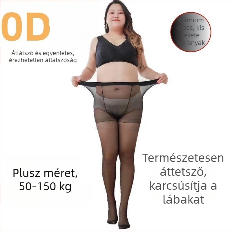 Plusz méretű fekete női harisnyanadrág, nyárra, ultra vékony, formázó hatás, egyszínű.