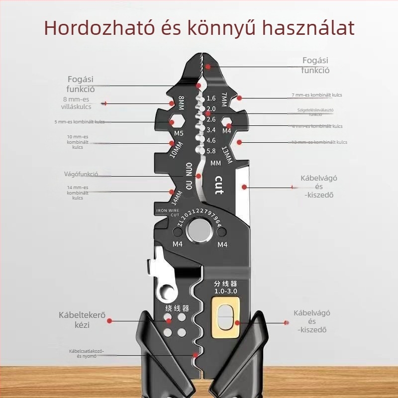 ONO 25 az 1-ben Többcélú vezeték-szigetelés eltávolító, krimpelő, vágó és tekercselő fogó – német stílusú villanyszerelő eszköz