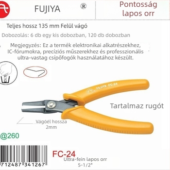 FC-24 lapos végű fogó, 1,0 mm vágási kapacitás, felső vágás