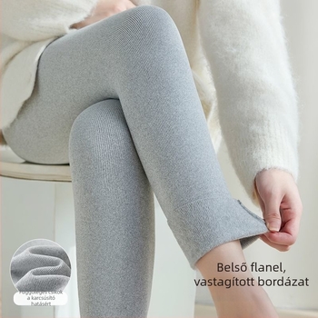 Női őszi-téli függőleges csíkos melegítő leggings fleece-bevonattal, magas derék, 3/4 hosszúságú, meleg