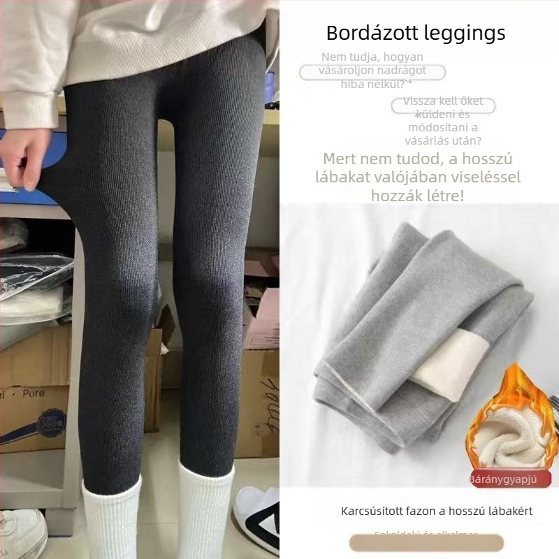 Női őszi-téli függőleges csíkos melegítő leggings fleece-bevonattal, magas derék, 3/4 hosszúságú, meleg