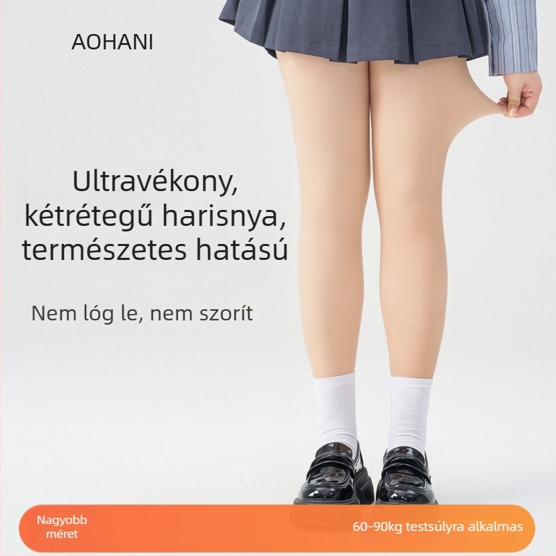 Plusz méretű testszínű fleece-béléses, duplarétegű vastag harisnya ősz-télre, popsiemelő és lábak karcsúsítása