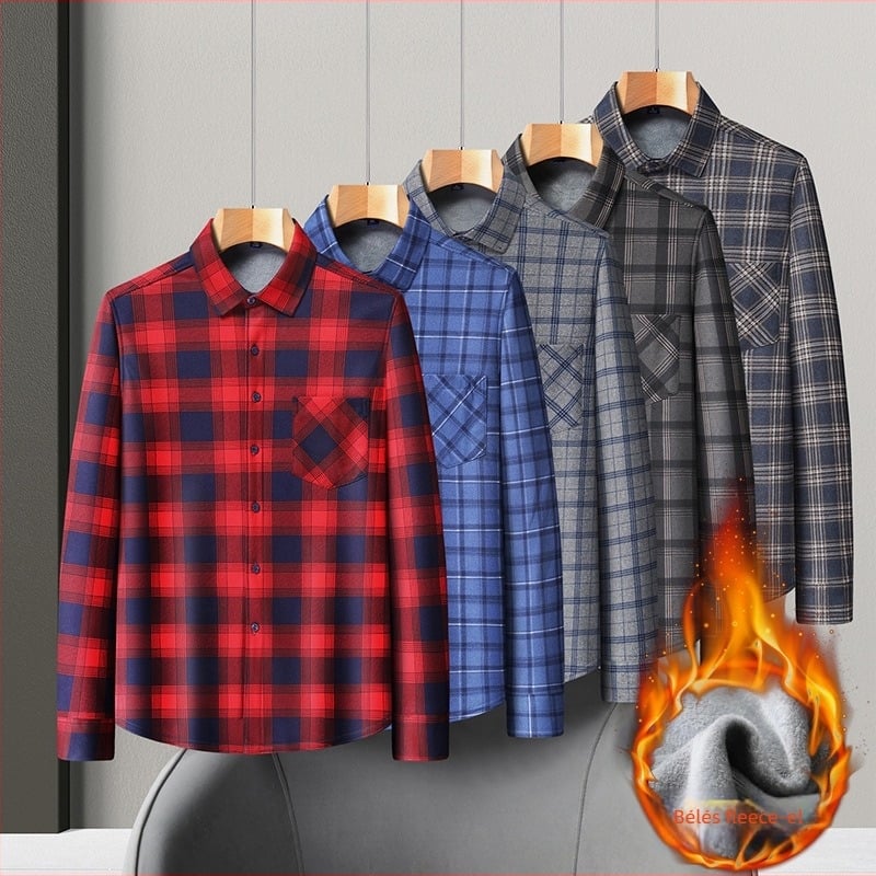 Férfi kockás ing polár bélésével, meleg és bolyhos háló, gallér típusa lapel, hosszú ujj, laza stílus kapucnival, Rayon 96%