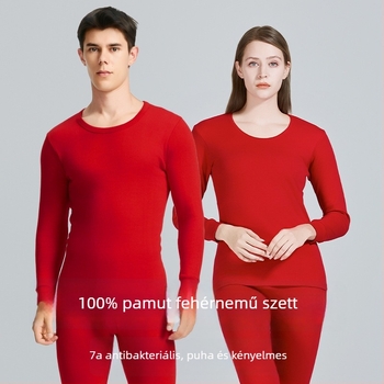100% pamut antibakteriális melegítő alsóruha készlet, uniszex – Yu Zhaolin, vörös zodiákus év jelével, hosszú ujjú felső és nadrág