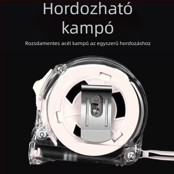 Rozsdamentes acél mérőszalag visszahúzható mechanizmussal, kopás- és ütésálló tokkal