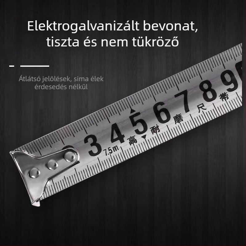 Rozsdamentes acél mérőszalag visszahúzható mechanizmussal, kopás- és ütésálló tokkal
