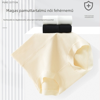 Női pamut magas derekú alsónemű, antibakteriális, lélegző, csipkés szél, kényelmes, plusz méret