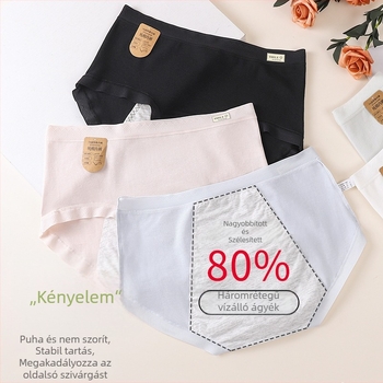 Női pamut menstruációs alsónemű antibakteriális ágyéki rész, szivárgás elleni védelem, középmagas derekú, fő anyag 95% pamut, bélés 95% pamut.