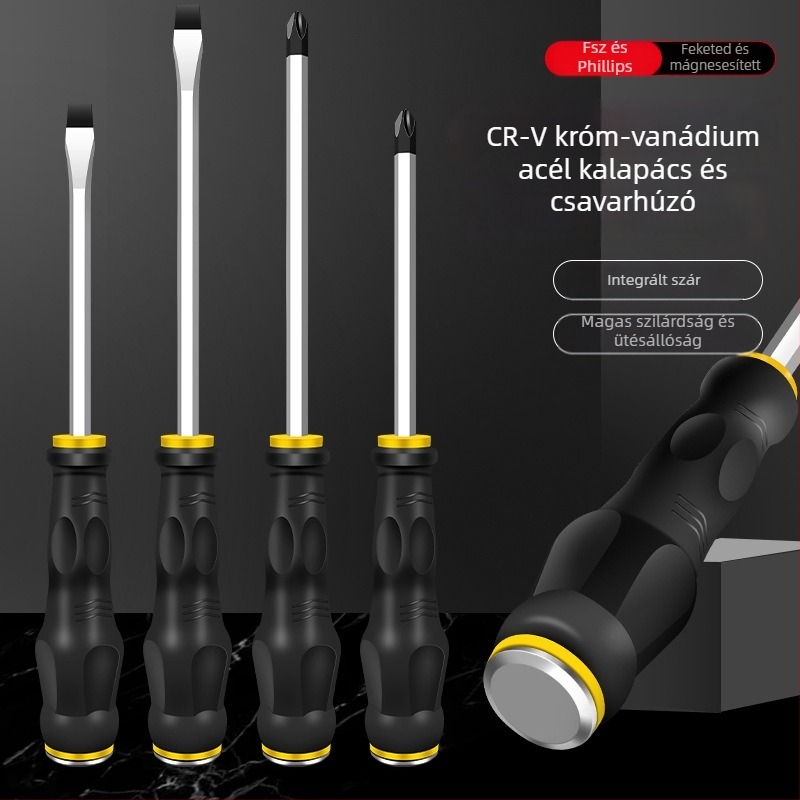 Phillips és lapos fejű csavarhúzó készlet, mágneses, króm-vanádium acélból, PP markolat, tömeg 0,12 kg