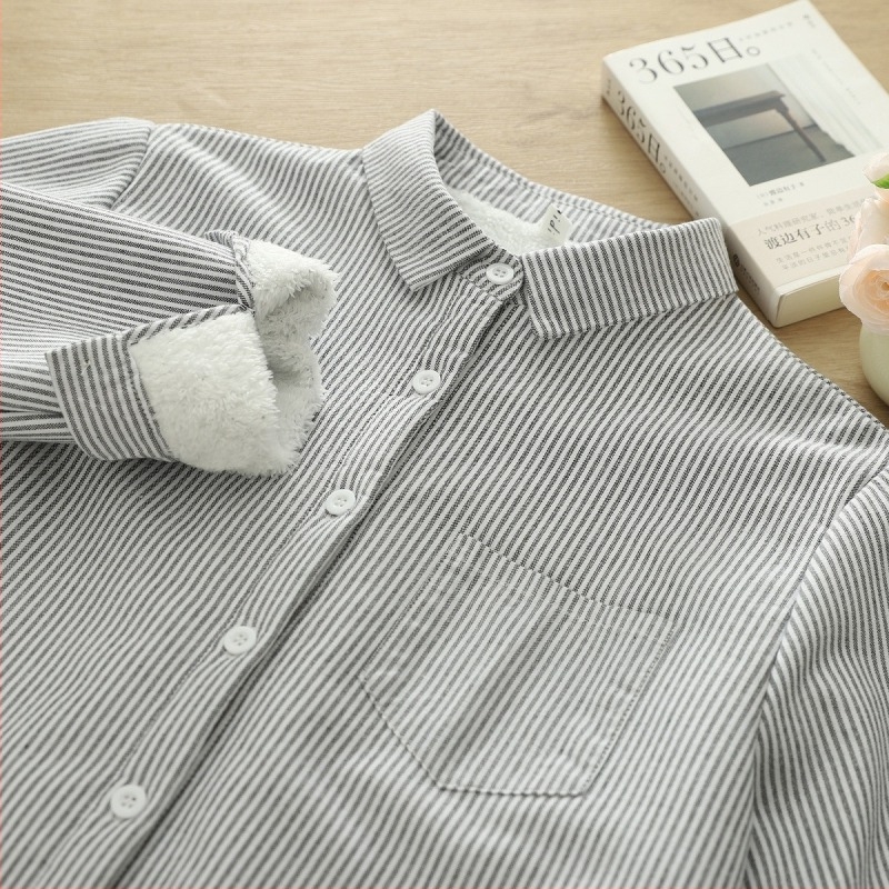 Női hosszú ujjú oxford pamutból készült ing fleece-béléssel, hímzett, laza szabású, mindennapi és sokoldalú, művészi retro