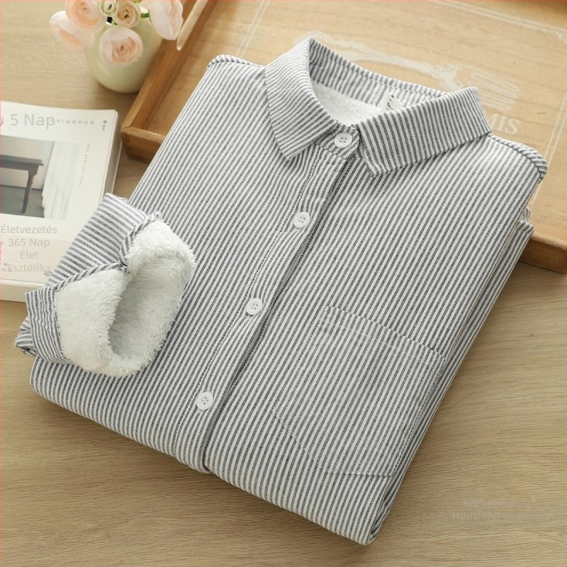 Női hosszú ujjú oxford pamutból készült ing fleece-béléssel, hímzett, laza szabású, mindennapi és sokoldalú, művészi retro