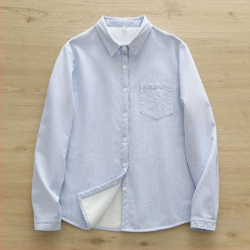 Női hosszú ujjú oxford pamutból készült ing fleece-béléssel, hímzett, laza szabású, mindennapi és sokoldalú, művészi retro