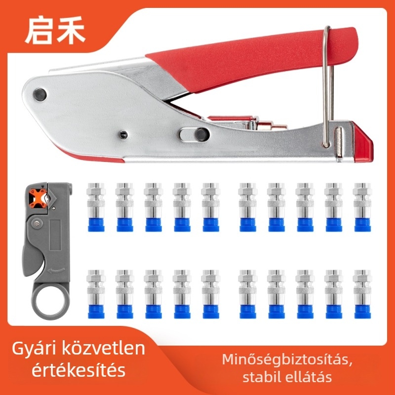 RG59/6 koaxiális kábel crimpelő fogó, huzalszigetelés eltávolítóval, F-fej, szerszámkészlet