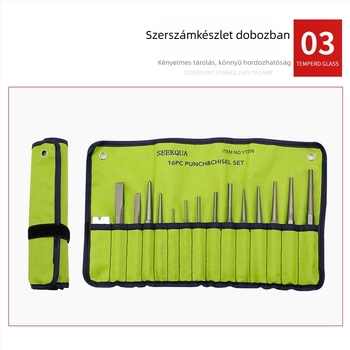 16 darabos punching chisels készlet hordozható roll táskával autójavításhoz