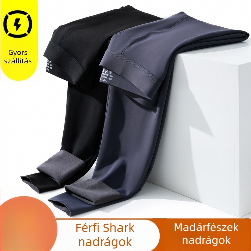 Férfi téli melegítőnadrág bársony bélésű, 80–90% nylon, dupla rétegű, varrat nélküli, vastag anyag 251–300 g/m²