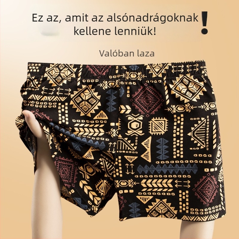 Férfi nadrágok, vintage etno stílusban, geometriai mintával (90–95% pamut; kötött anyag; lélegző; antibakteriális)