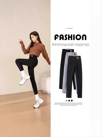 Női fleece-béléssel ellátott leggings, őszi–téli modell, vastag pamut termosz leggings, plusz méret, extra vastag báránygyapjú fleece