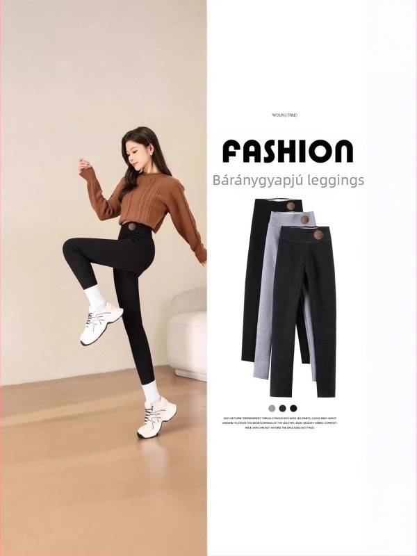 Női fleece-béléssel ellátott leggings, őszi–téli modell, vastag pamut termosz leggings, plusz méret, extra vastag báránygyapjú fleece