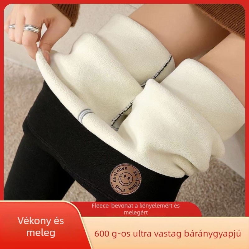 Női fleece-béléssel ellátott leggings, őszi–téli modell, vastag pamut termosz leggings, plusz méret, extra vastag báránygyapjú fleece