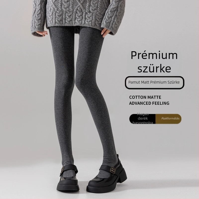 Női pamut leggings fleece belsővel, vastag téli változat, alkalmas tavasszal és ősszel, enyhe kompresszió a karcsúsításért