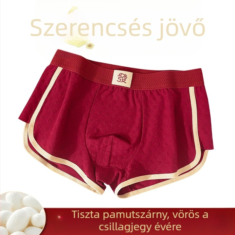 Új, 100% pamut piros férfi boxeralsó, kínai stílusú, zodiákus témájú